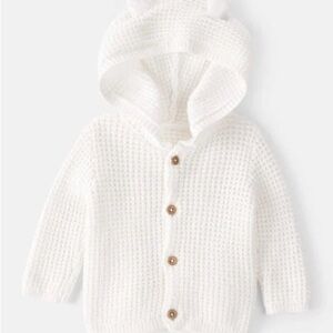 Carter's Hooded Animal Ears White Knit Hooded Baby Sweater